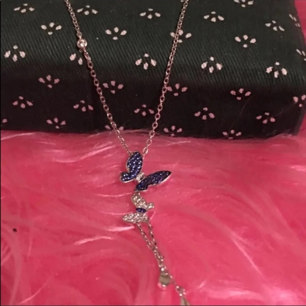 Lovely Stamped 925 SS Azure Butterfly Necklace